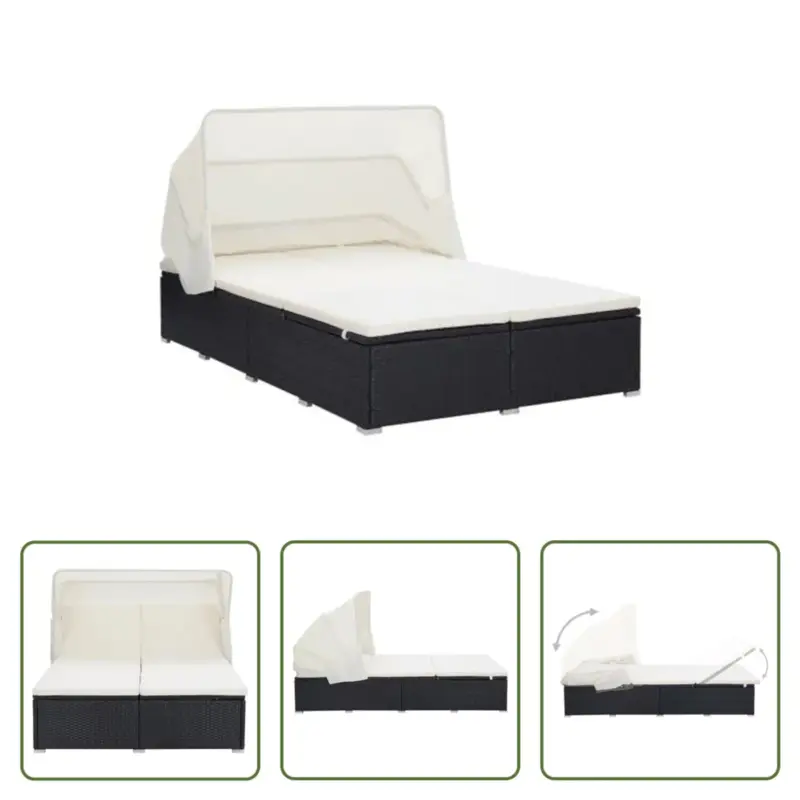 vidaXL Ligbed - PE-rattan - 194x120.5x110 cm - zwart - crèmewit kussen Hoge Kwaliteit