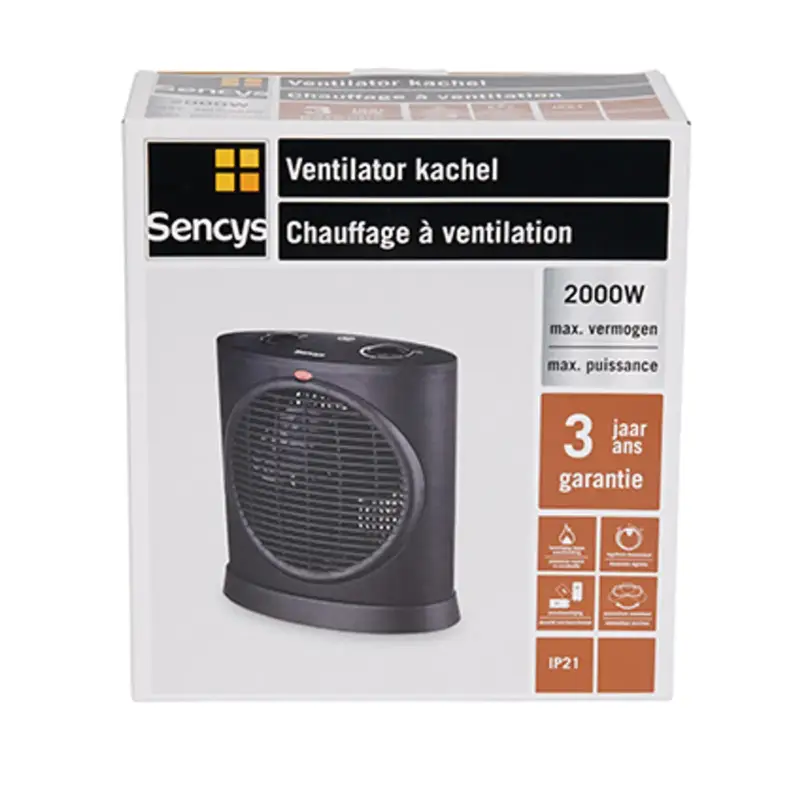 Exclusieve Aanbieding Sencys ventilatorkachel 2000W met oscillatie zwart