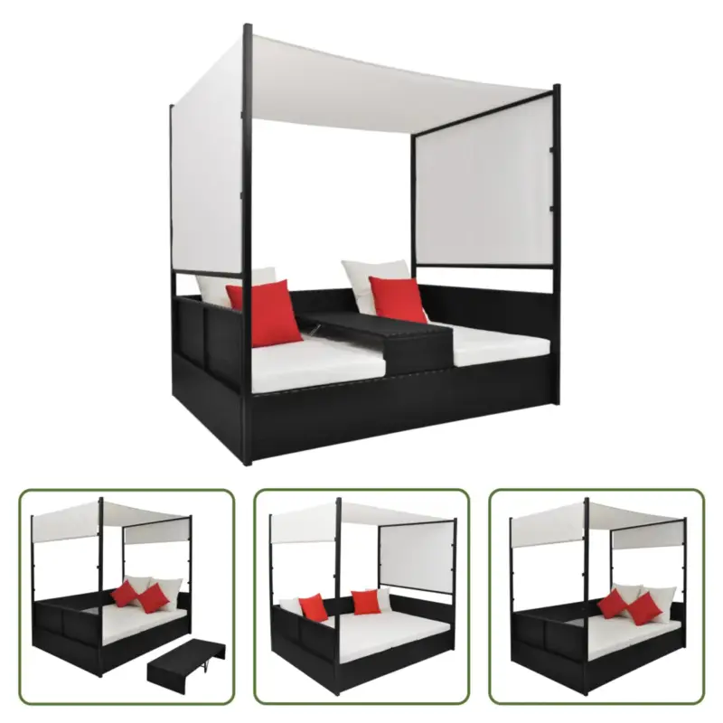 vidaXL Ligbed - Rattan - 2 persoons - Verstelbare luifel - Incl - tafel Actieprijs