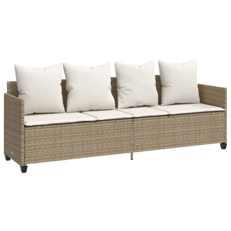 vidaXL Ligbed met kussens - Poly rattan - Beige Origineel