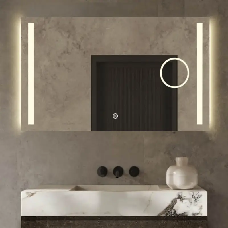 Vtw Living - Badkamerspiegel met Verlichting en Verwarming - Spiegel met Vergrootglas - 140 x 80 cm Hoge Kwaliteit