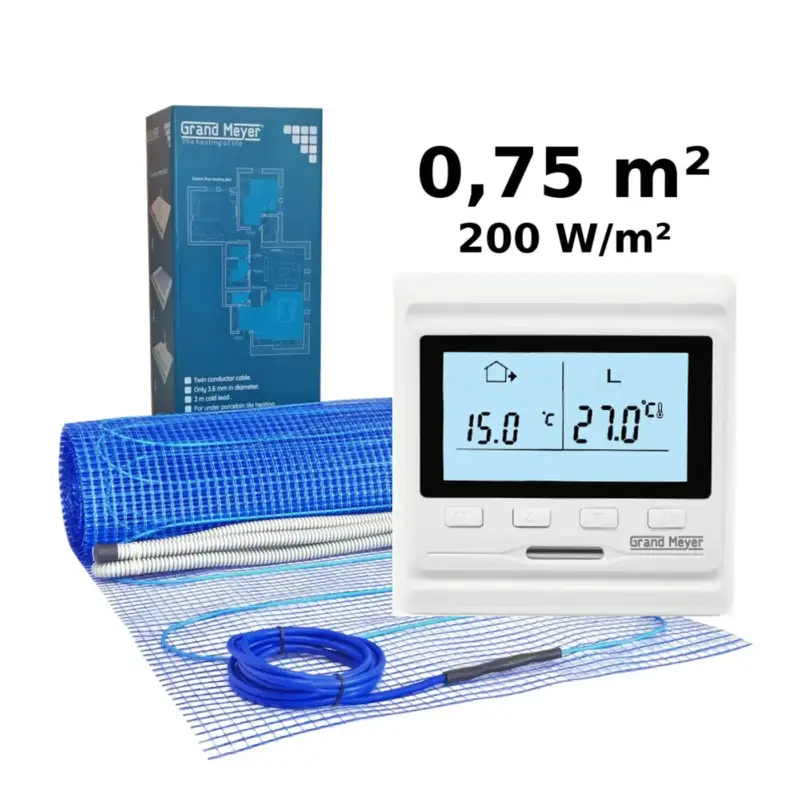 Handgemaakt Grand Meyer Elektrische Vloerverwarmingsset 0,75 M², 200 W/m² + Hw500 Programmeerbare Thermostaat