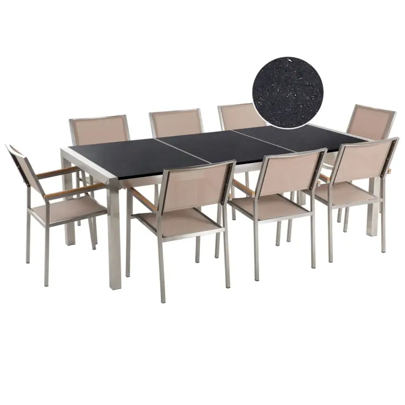 Wereldwijde Verzending Beliani Tuinset Voor 8 Personen Grosseto Zwart Beige Zilver 100x220x87 Cm