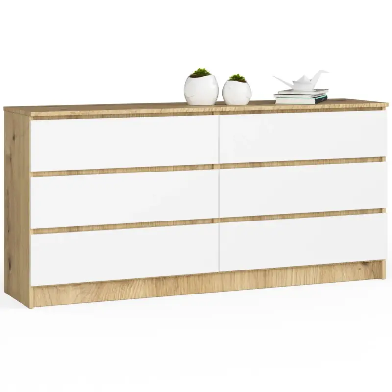 Akord-dressoir 6 Lades-eiken Artisan/wit-160x40x77 Actieprijs
