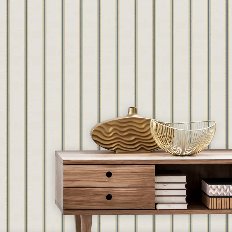 Vliesbehang Vintage 25767 - Greige - Blauw - Goud - 10,05 m x 53 cm Tijdelijk Beschikbaar