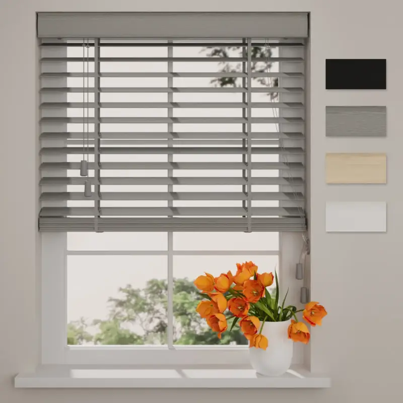 Voordeelprijs Dtch Bamboe Houten Jaloezie - Easy Natural - 50 Mm - Licht Grijs - 90 X 240 Cm