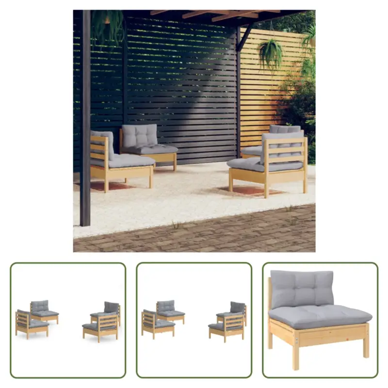 vidaXL Loungeset Grenenhout - 63.5x63.5x62.5 cm - Grijs kussens Betrouwbaar