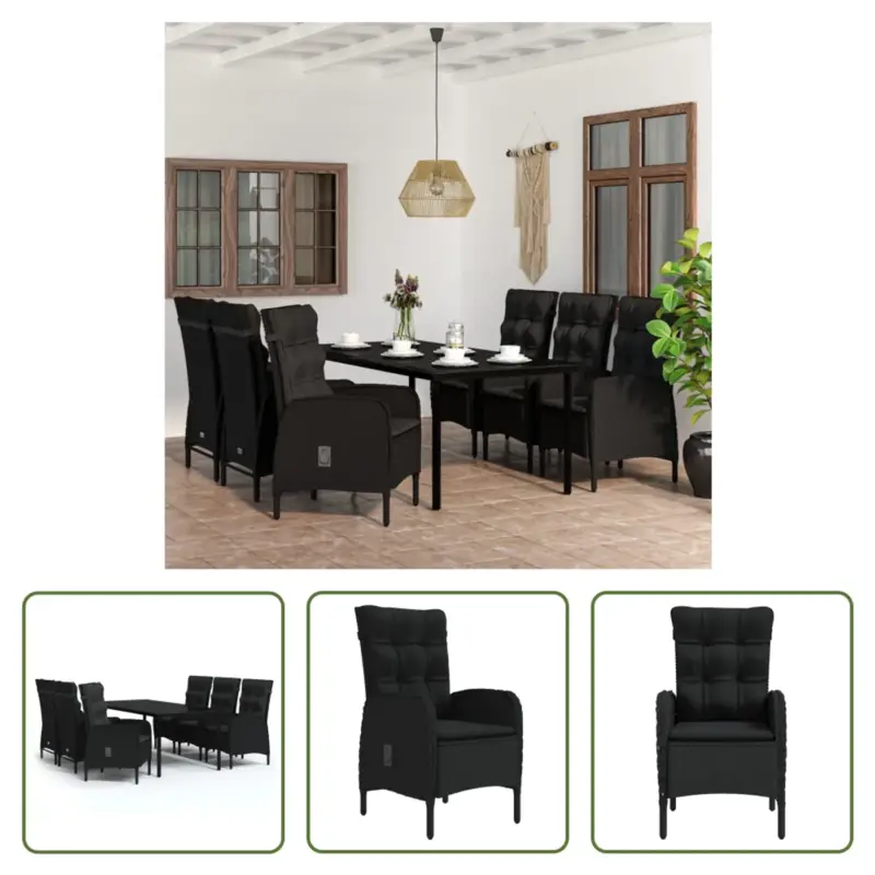 vidaXL Tuinmeubelset - Zwart - PE-rattan - gepoedercoat staal - Tafel- 200x100x74 cm Actieprijs