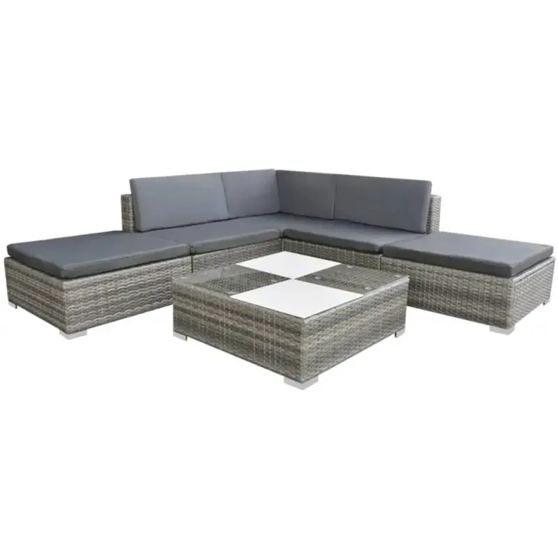 vidaXL 6-delige Loungeset - Poly Rattan - Grijs - Loungebank - Tuinset Budget