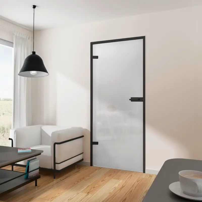 Actieprijs Schulte Complete Glazen Draaideur - 83 X197 - Transparent - Gesatineerd - Zwart - Omkeerbaar