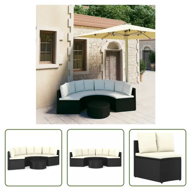 vidaXL Loungeset Poly Rattan - 88x66x67 cm - Zwart/Crèmewit - Incl - Kussens Lage Prijs