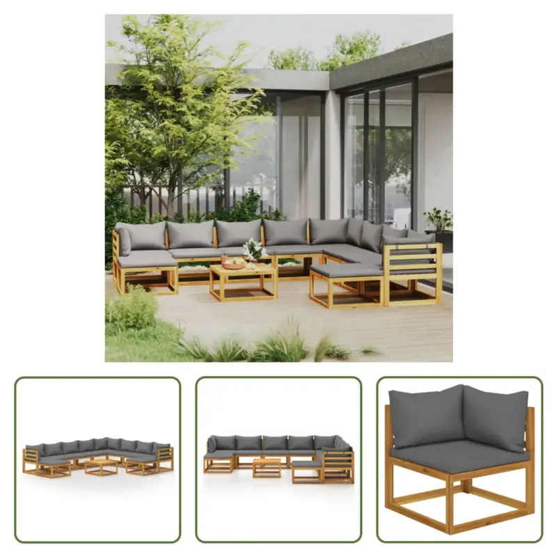 vidaXL Lounge set Acaciahout - Modulair - Donkergrijs - 68x68x29 cm Laatste Kans