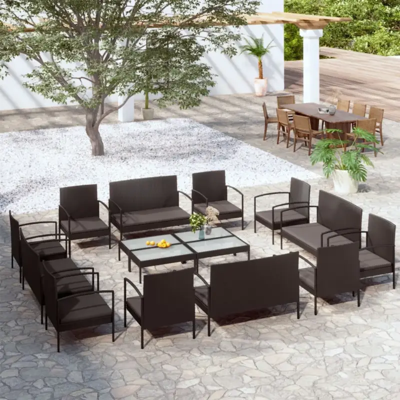 vidaXL - Poly rattan - 16-delige Loungeset met kussens poly rattan - TLS309596 Populair