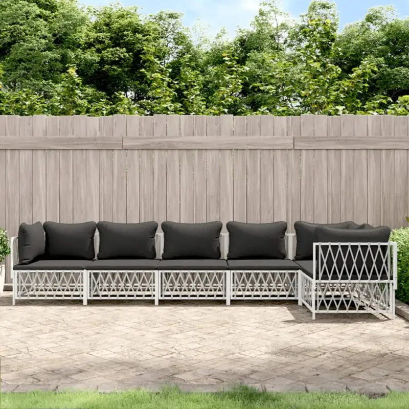 vidaXL 6-delige Loungeset Staal Wit met Kussens - Loungeset - Tuinset Gratis Retour