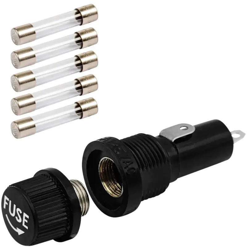 Vltg Zekeringhouder Inbouw 6.3x32mm - 8a - Groot - T(traag) - Inclusief 5 Glaszekeringen Geld-Terug-Garantie