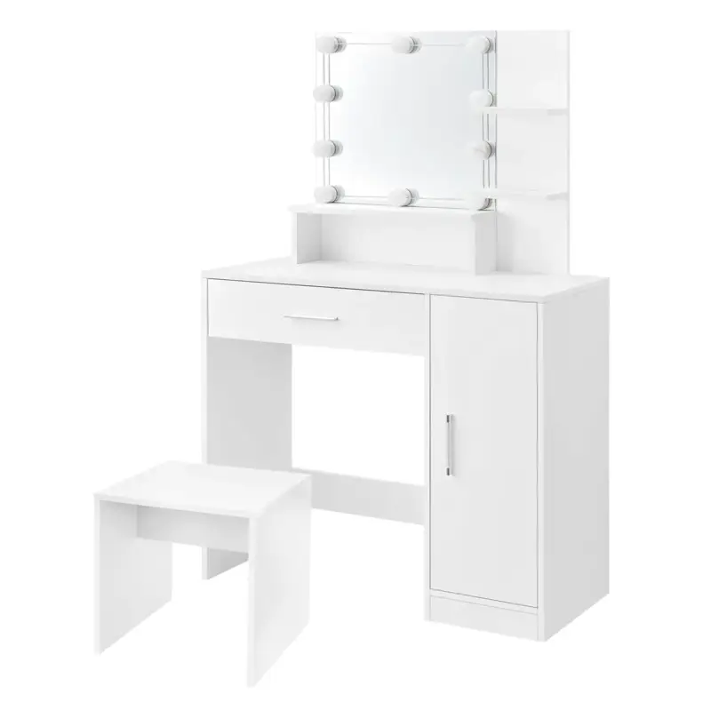Weekendaanbieding ML-Design Kaptafel Wit met Kruk, Kaptafel met LED Verlichting, Spiegel, Lade