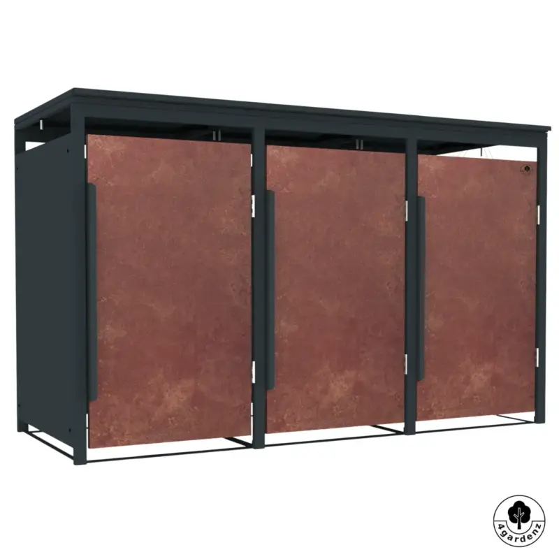 4gardenz Slimline Kliko Containerombouw 3 Afvalbakken - Antraciet/cortenstaal Roest-look Nieuwe Collectie