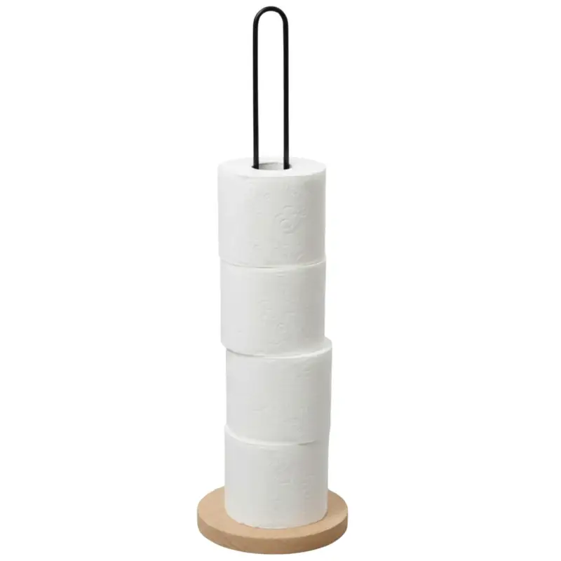 Weekendaanbieding Gerimport Toiletrol Houder - Metaal / Hout - Zwart - 60 Cm
