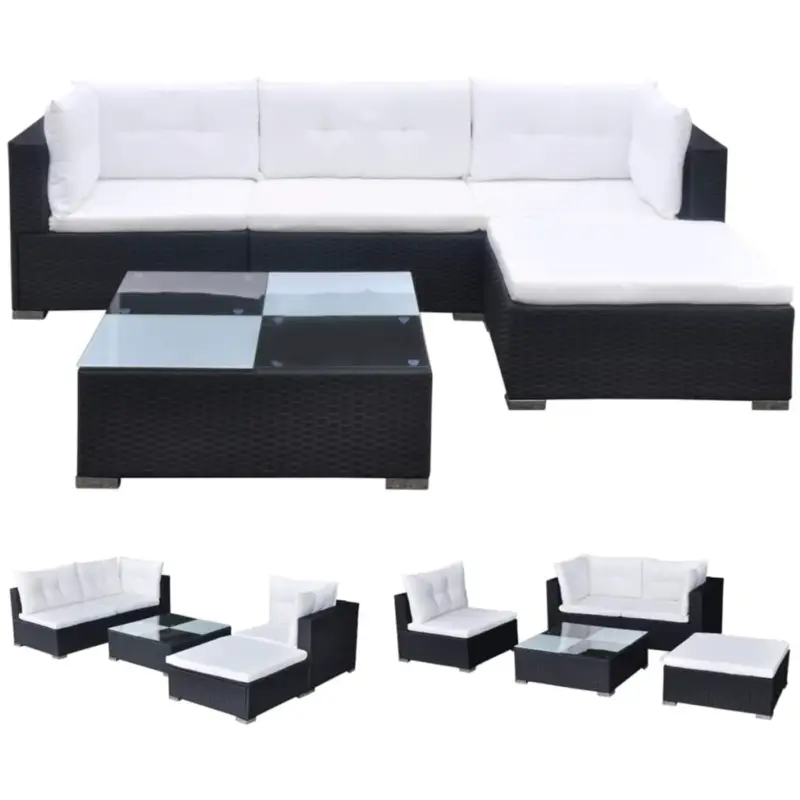 vidaXL Loungeset - 5-delig - Poly Rattan - Zwart Gratis Verzending