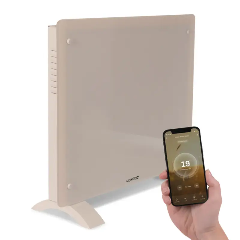 Vonroc Luxe Elektrische Kachel - Convectorkachel – 1000w- 12m2 – Thermostaat En Timer - Beige Modern