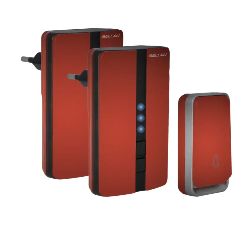 Ambachtelijk Bell4U - Draadloze deurbel - Geen batterijen meer nodig - Deurbelset met 2 ontvangers – Rood