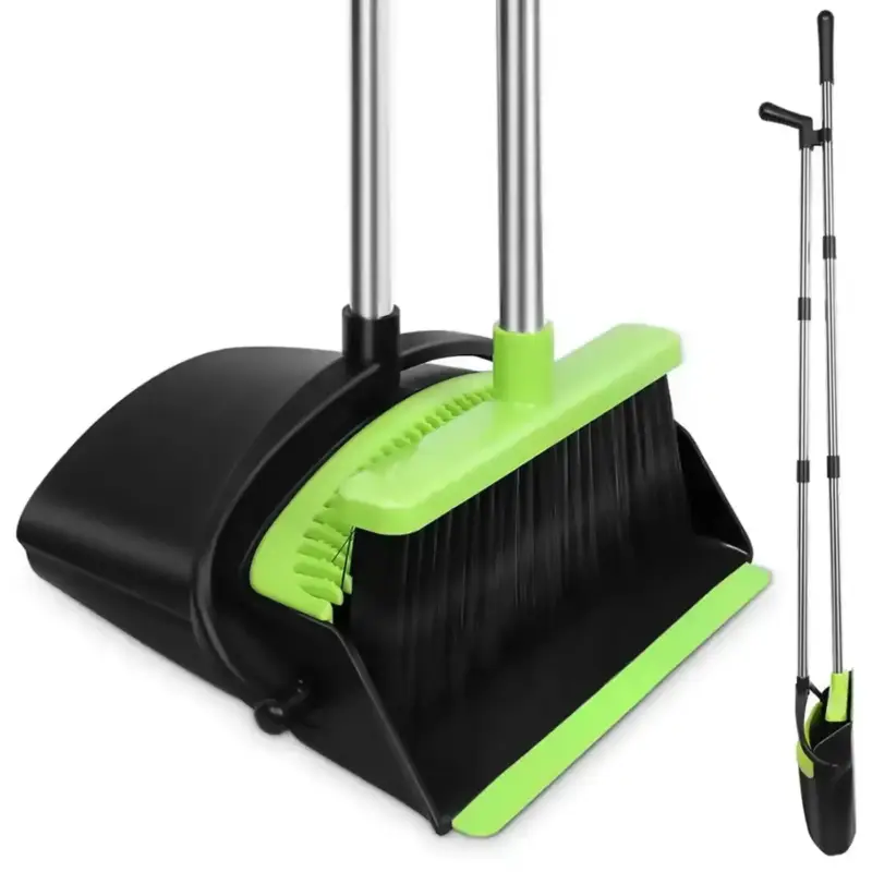 Gereduceerde Prijs Goliving Stoffer en blik met lange steel - Verstelbaar 110-127cm - Zwart met groen