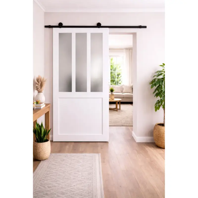 Witte Werkplaatsschuifdeur Matglas H204 X L73 + Zwarte Rolrail Premium